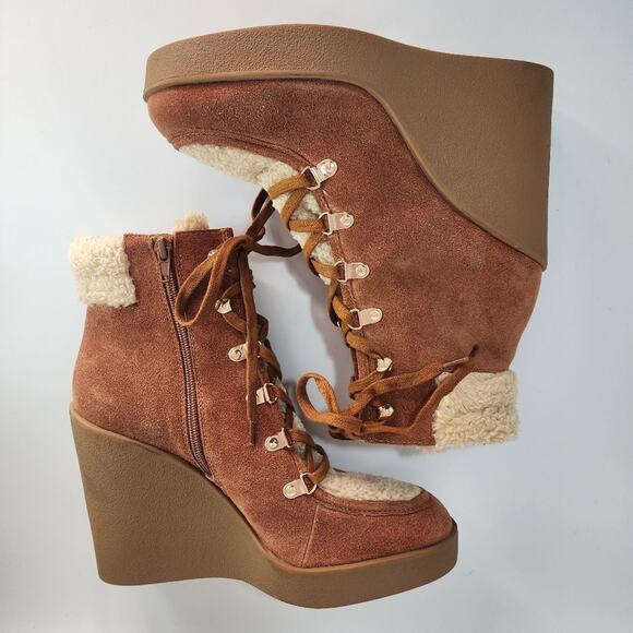 Jessica Simpson Maelyn Suede Shearling Wedge Boots - Picture 3 of 10